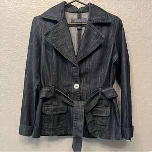 Baccini Women's Blue Denim Belted Button Front Shirt Jacket Blazer M